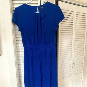 Knit Plissé Short Sleeve Fit & Flare Midi Dress from RW&Co in True Blue size S